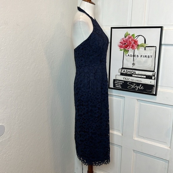 Shoshanna Midnight Uma Navy Lace Midi Halter Dress Size 2 - Picture 4 of 11